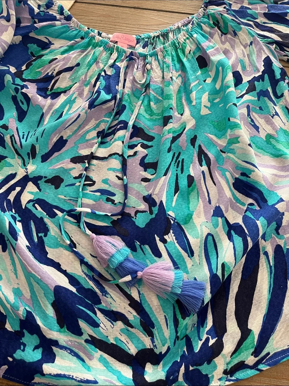 Lilly Pulitzer Aqua, Teal & Navy Floral Peasant Blouse